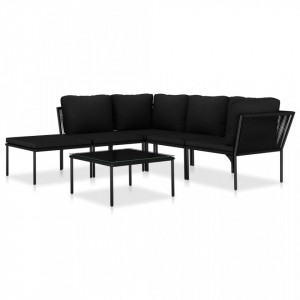 Set mobilier de gradina cu perne, 6 piese, negru, PVC - V48589V - Img 2