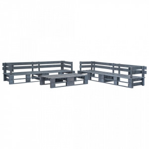 Set mobilier de gradina din paleti, 6 piese, gri, lemn - V276322V