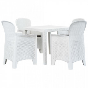 Set mobilier exterior, 5 piese, alb, plastic, aspect ratan - V276108V