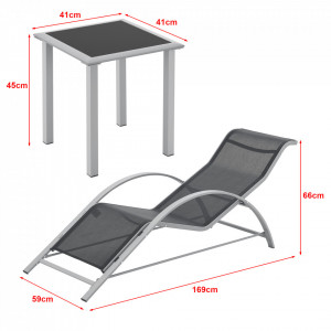 Set mobilier gradina 2 sezlonguri si 1 masa, gri/negru - P79634892 - Img 4