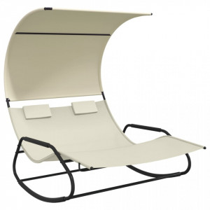 Șezlong balansoar de plajă dublu cu baldachin,crem, textilenă - V317589V