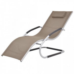 Șezlong cu pernă, gri taupe, aluminiu și textilenă - V47779V - Img 2
