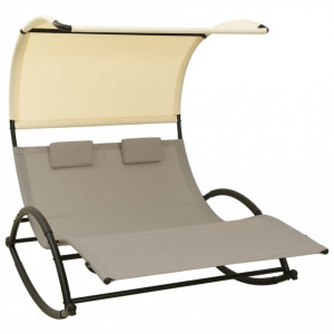 Șezlong de plajă dublu cu baldachin, gri taupe&crem, textilenă - V310549V - Img 2