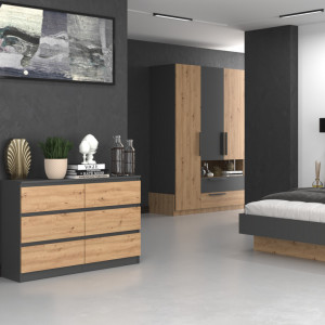 TECOAN-AR103 - Comoda, 120x 30 x 77 cm, Antracit-Stejar Artisan, PAL - Img 2