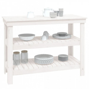 Banc de lucru, alb, 110,5x50x80 cm, lemn masiv pin - V823645V - Img 4