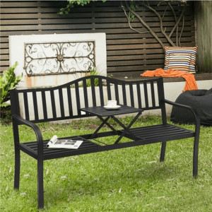 Bancă, băncuță de grădină cu masă, neagră, 150 cm - TP276422 - Img 8