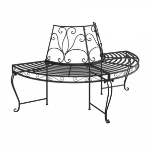 Bancă circulară de copac, 2 buc., negru, Ø160 cm, oțel - V3095716V