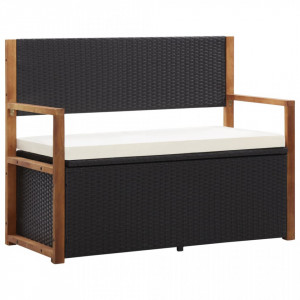 Banca de depozitare, negru, 110 cm, poliratan si lemn de acacia - V46010V