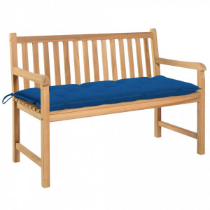 Bancă de grădină cu pernă albastră, 120 cm, lemn masiv de tec - V3062701V - Img 2
