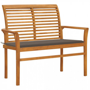 Bancă de grădină, cu pernă gri taupe, 112 cm, lemn masiv de tec - V3062657V - Img 2