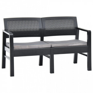 Banca de gradina de 2 locuri cu perne, antracit, 120cm, plastic - V48822V