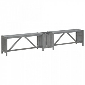 Bancă grădină de colț cu jardinieră 117cm gri lemn masiv acacia - V311824V - Img 4