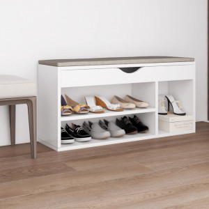 Banchetă pantofar cu pernă, alb, 104x30x49 cm, lemn prelucrat - V326750V - Img 2