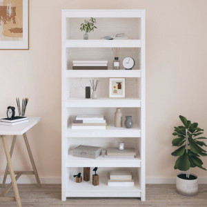 Bibliotecă, alb, 80x35x183 cm, lemn masiv de pin - V821695V - Img 2