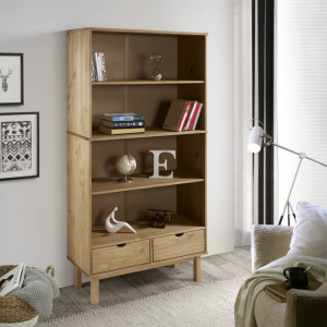 Bibliotecă cu 2 sertare, maro, lemn masiv de pin - V351303V - Img 2