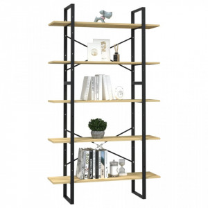 Bibliotecă cu 5 rafturi, 100x30x175 cm, lemn masiv de pin - V3082003V - Img 3