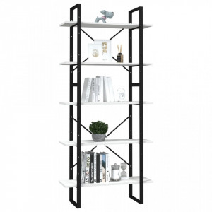 Bibliotecă cu 5 rafturi, alb, 80x30x175 cm, lemn masiv de pin - V3081994V - Img 3