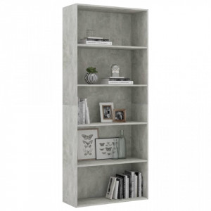 Biblioteca cu 5 rafturi, gri beton, 80 x 30 x 189 cm, PAL - V801030V - Img 3