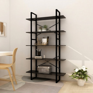 Bibliotecă cu 5 rafturi, negru, 100x30x175 cm, lemn masiv pin - V3082007V - Img 2