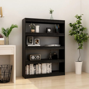 Bibliotecă/Separator cameră negru 100x30x135,5 cm lemn de pin - V808222V - Img 2