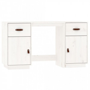 Birou cu dulapuri, alb, 135x50x75 cm, lemn masiv de pin - V3107845V