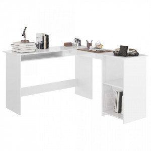 Birou de colt in forma de L alb extralucios 120x140x75 cm PAL - V800753V - Img 3