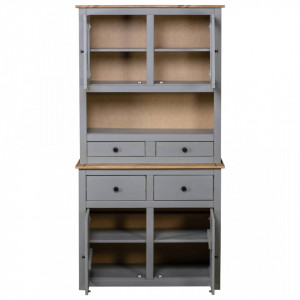 Bufet înalt, gri, 93x40,5x180 cm, lemn masiv pin gama Panama - V282701V - Img 4