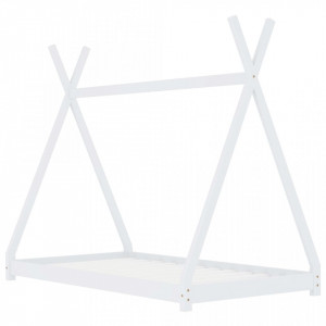 Cadru pat de copii, alb, 90 x 200 cm, lemn masiv de pin - V283360V - Img 2