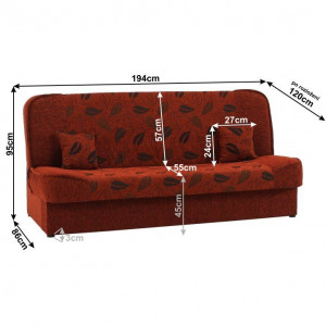 Canapea extensibilă, material textil cărămiziu/model, 194x86x95 cm - TP150971 - Img 12