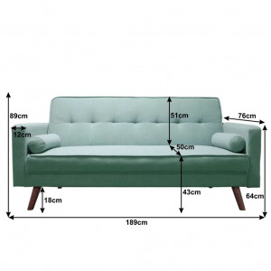 Canapea extensibilă, material verde-mentol, 189x76x89 cm - TP234739 - Img 2