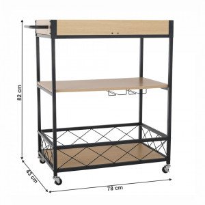 Cărucior de servire, culoarea stejar deschis/negru, 78x43x82 cm - TP288122 - Img 14