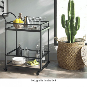 Cărucior de servire, culoarea stejar/negru, 61x43x89 cm - TP302744 - Img 2