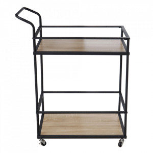 Cărucior de servire, culoarea stejar/negru, 61x43x89 cm - TP302744 - Img 3