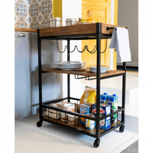 Cărucior de servire, culoarea stejar smoke/negru, 80x40x90 cm - TP276316 - Img 3