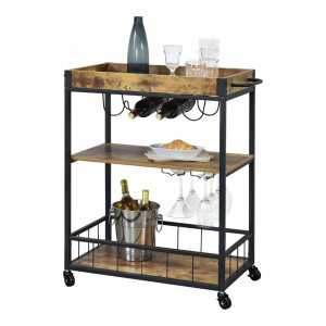 Carucior servire la masa cu suport pentru sticle, 10 Kg, maro/negru - P72127668 - Img 1