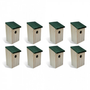 Casute de pasari, 8 buc., 12 x 12 x 22 cm, lemn - V276006V
