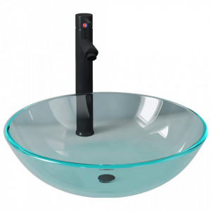 Chiuvetă baie robinet și scurgere tip push, transparent sticlă - V3098440V - Img 1