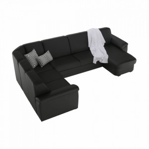Colţar în formă de U, piele ecologică neagră, model dreapta, 330x88x215/153 cm - TP108349 - Img 17