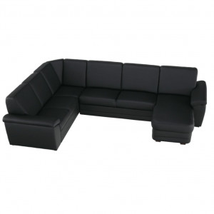 Colţar în formă de U, piele ecologică neagră, model dreapta, 330x88x215/153 cm - TP108349 - Img 8