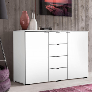 Comodă cu 4 sertare și 2 dulapuri, alb, 105x79x35 cm - TP262966 - Img 3