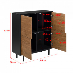 Comoda cu 4 usi, 93 x 80 x 30 cm negru/efect lemn nuanta inchisa - P76973408 - Img 4