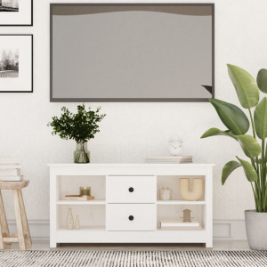Comodă TV, alb, 103x36,5x52 cm, lemn masiv de pin - V814570V - Img 2