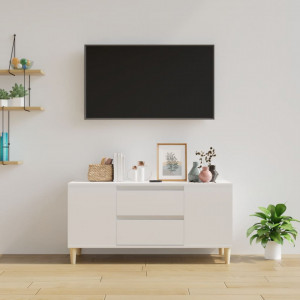 Comodă TV, alb extralucios, 102x44,5x50 cm, lemn prelucrat - V819598V - Img 3