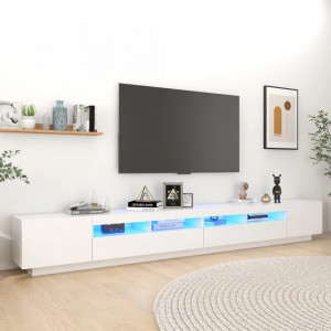 Comodă TV cu lumini LED, alb, 300x35x40cm - V3081924V - Img 2