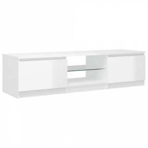 Comodă TV cu lumini LED, alb extralucios, 140x40x35,5 cm - V804298V - Img 3