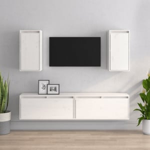 Comode TV, 4 buc., alb, lemn masiv de pin - V3100170V - Img 2