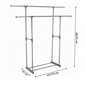 Cuier cu 2 rafturi, 74-172x41x80-157 cm, crom și gri - TP275021 - Img 17