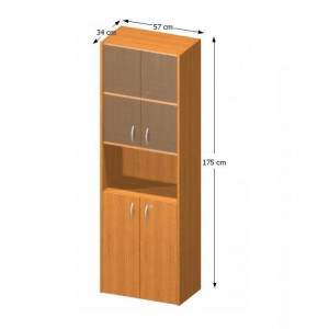 Dulap cu rafturi şi vitrină cu uşi, culoarea cireş, 57x175x34 cm - TP109721 - Img 3