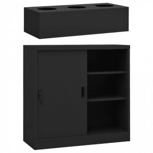 Dulap cu ușă glisantă și jardinieră, antracit, oțel - V3095265V - Img 2