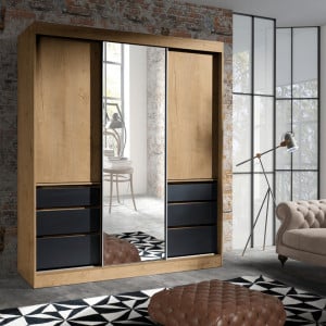 Dulap cu uşi glisante, culoarea stejar și negru - TP263129 - Img 3